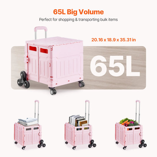 65L Foldable Utility Cart With Stair Climbing Wheels