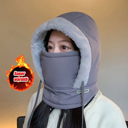 Plush Thermal Balaclava Hood With Face Mask