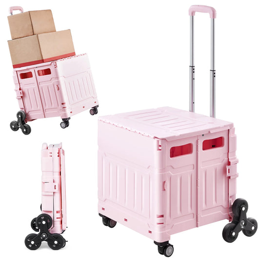 65L Foldable Utility Cart With Stair Climbing Wheels
