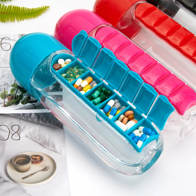 2-in-1 Water Bottle Daily Pill Organizer