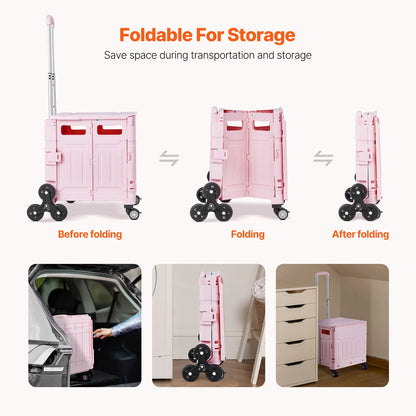 65L Foldable Utility Cart With Stair Climbing Wheels